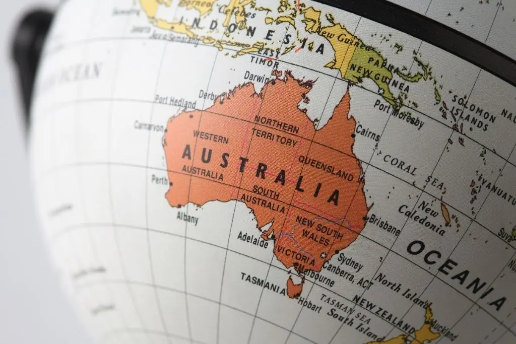 Australia map highlighting NCUK university pathway destinations for AIHM College students.