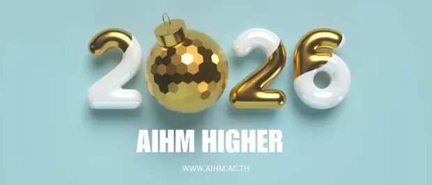 AIHM Higher 2026 visual celebrating student success, graduation and career readiness, showcasing Swiss-style education and global learning pathways in Thailand.
