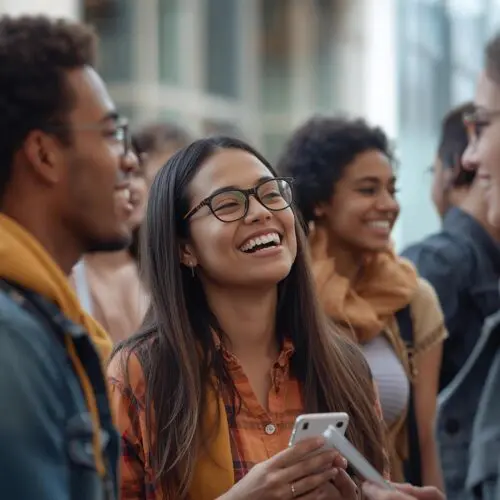 AUniversity students laughing together and enjoying campus life as they grow and pursue their future goals.