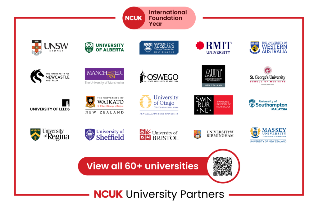 NCUK International Foundation Year partner universities where students from AIHM College Bangkok may progress to undergraduate degrees in business, IT and related fields.