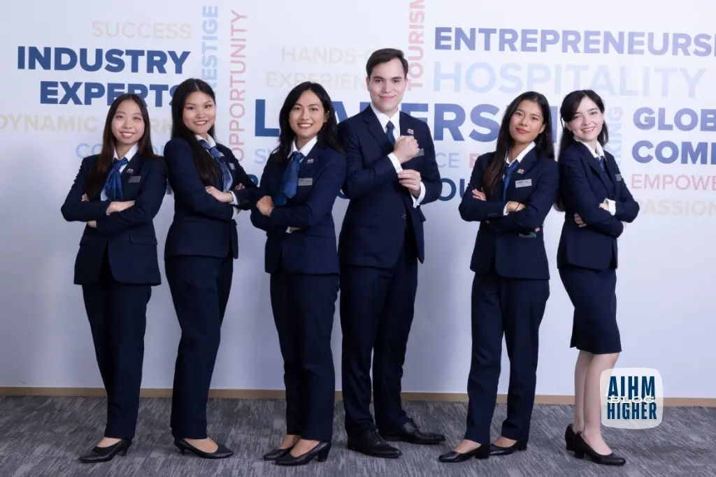 Students of the Asian Institute of Hospitality Management (AIHM) in Bangkok preparing for global hospitality careers through industry-focused education in academic association with Les Roches.