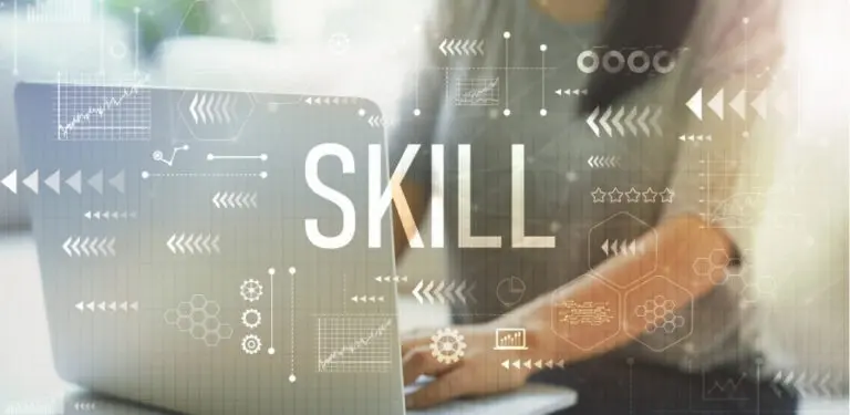 Digital interface displaying the word “Skill” with analytics icons, representing essential soft skills for 2026, career readiness, and future workplace competencies.