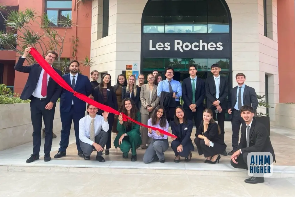 International hospitality students gathered at Les Roches Marbella campus in Spain, one of the world’s leading hospitality schools for global luxury hospitality education.