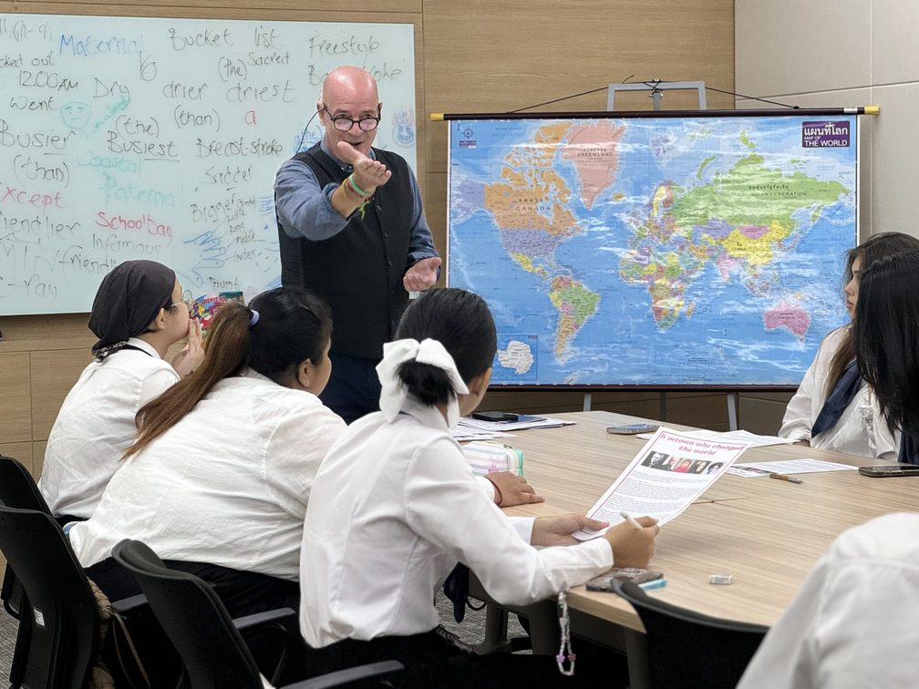 AIHM hospitality management students attending an English for Business and Academic Study lecture, improving academic communication and global career readiness.