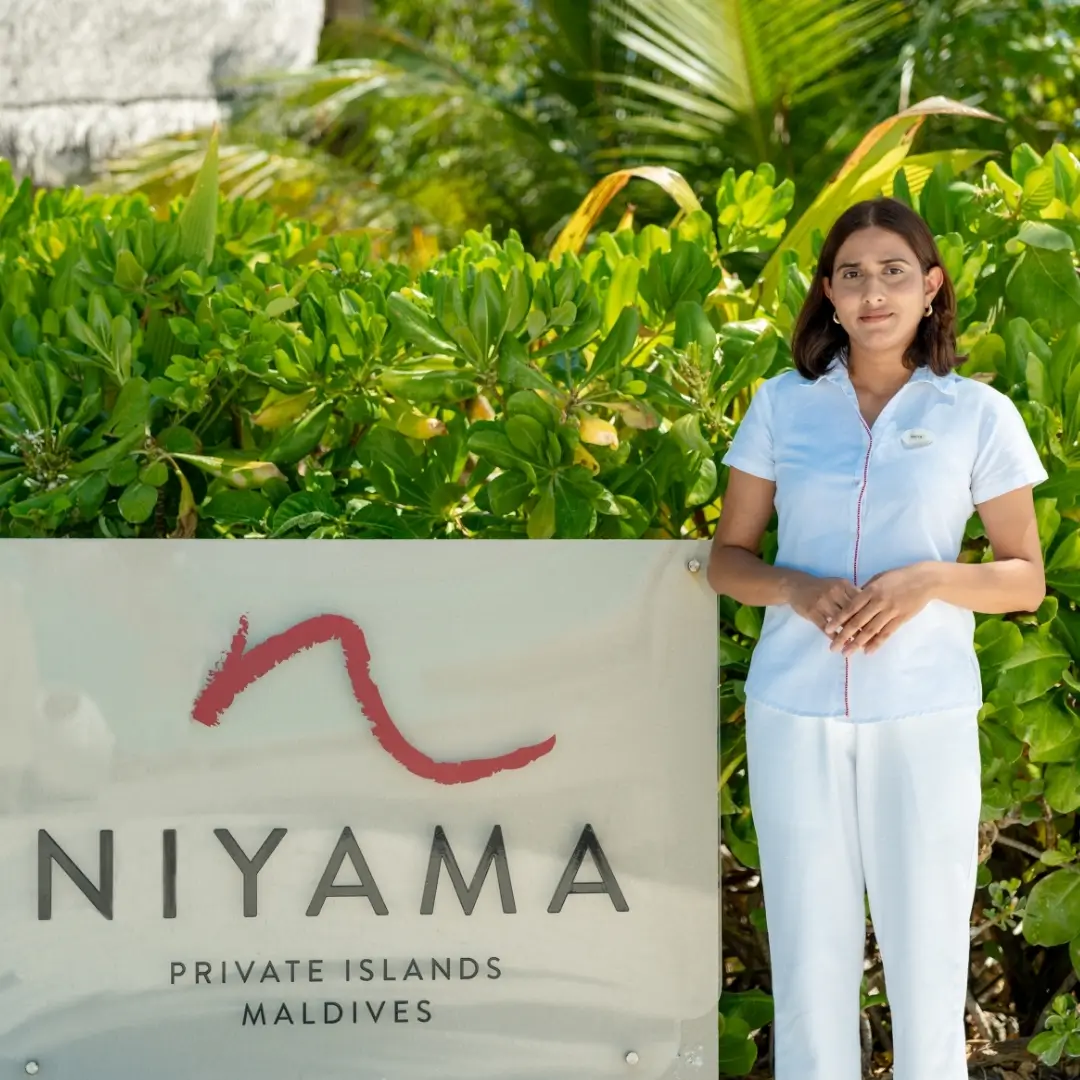 AIHM alumna at Niyama Private Islands Maldives representing international luxury resort career opportunities for hospitality graduates