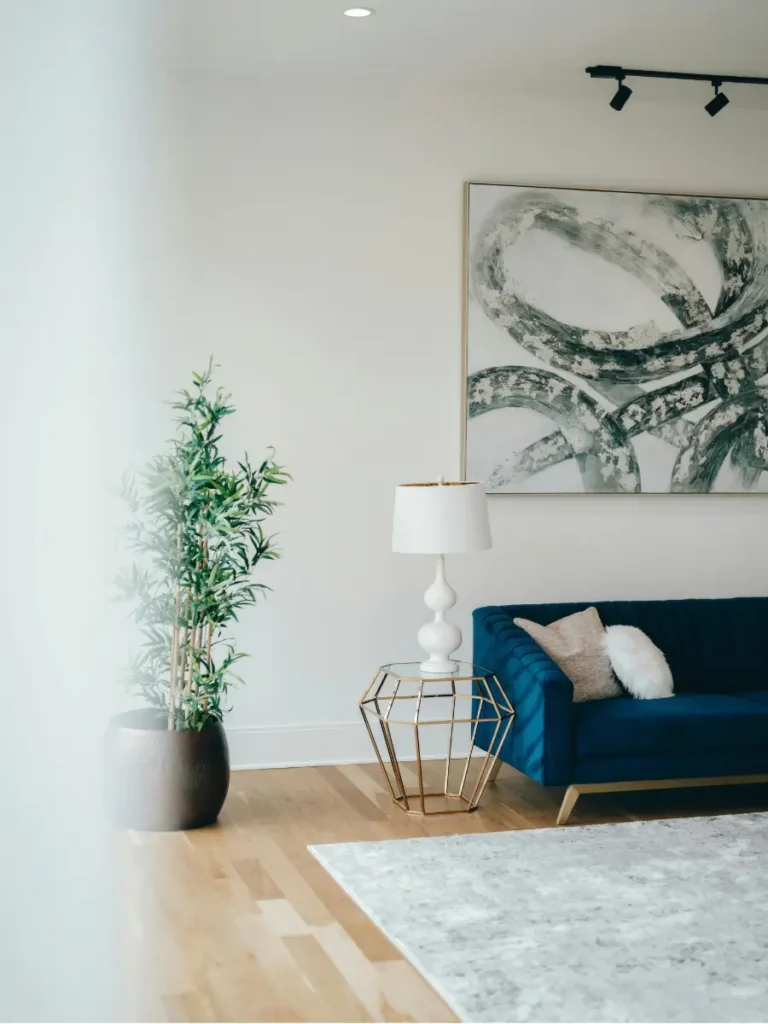 Modern, cozy living room interior representing off-campus student accommodation near AIHM