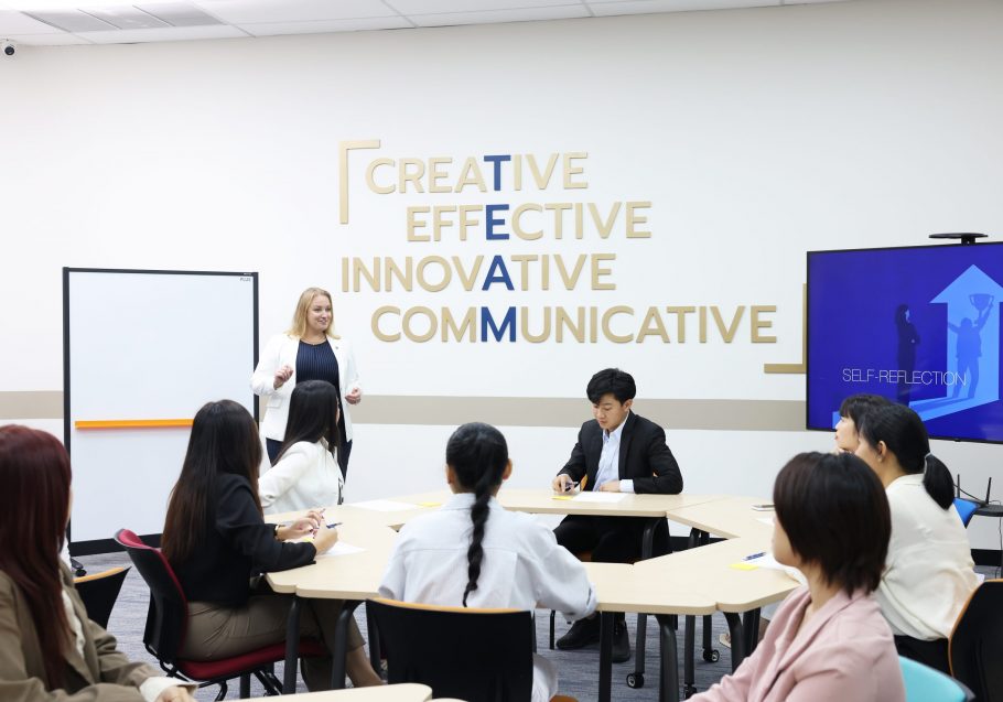 AIHM Executive Education short course training session, featuring professionals engaged in leadership development, self-reflection, and innovative hospitality skills learning in a creative and communicative classroom environment